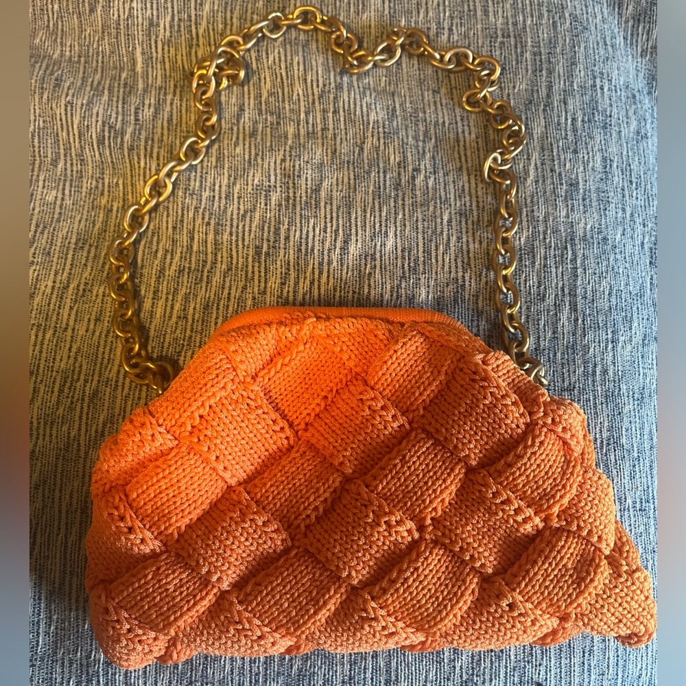 Noam Hazen crocheted handbag with chunky gold link strap